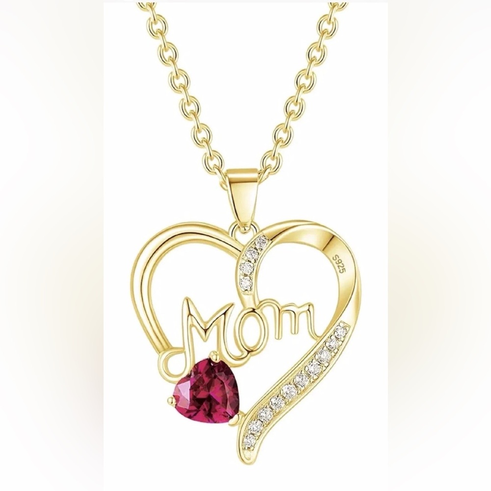 925 Sterling Silver Love Heart Necklaces for Women Mom Ruby Heart Pendant